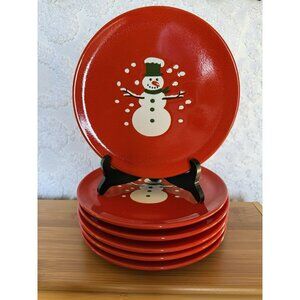 Waechtersbach 6 Salad Dessert 7 1/2” Plates Bright Red EUC Germany Snowman 800